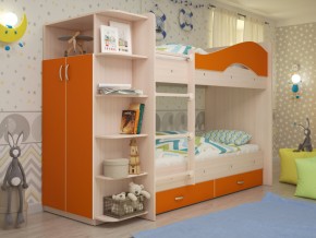 Кровать 2-х ярусная Мая с ящиками и шкафом на латофлексах оранж в Верещагино - vereshchagino.magazinmebel.ru | фото - изображение 1