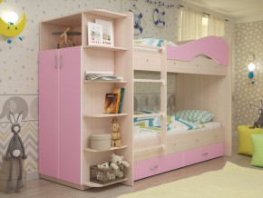 Кровать 2-х ярусная Мая с ящиками и шкафом на латофлексах розовый в Верещагино - vereshchagino.magazinmebel.ru | фото
