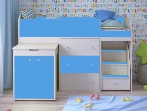 Кровать чердак Малыш 80х180 Дуб молочный, Голубой в Верещагино - vereshchagino.magazinmebel.ru | фото
