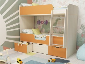 Кровать двухъярусная Малыш двойняшка дуб молочный-оранжевый в Верещагино - vereshchagino.magazinmebel.ru | фото