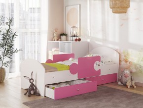 Кровать Мозаика с ящиком и бортиками на ламелях белый-розовый в Верещагино - vereshchagino.magazinmebel.ru | фото